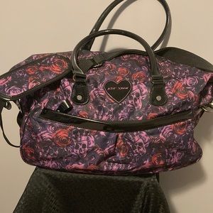 Betsey Johnson black and white heart print duffel bag
